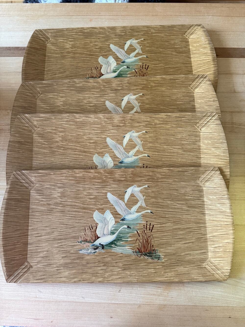Coronet Haskelite Wooden Lap Trays Swans Set of 4